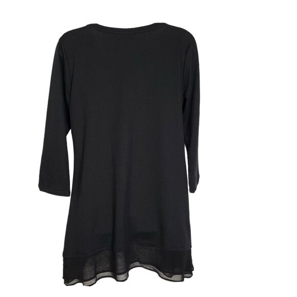 LOGO Lounge by Lori Goldstein Womens Top Small French Terry Tiered Chiffon Trim - Picture 2 of 9